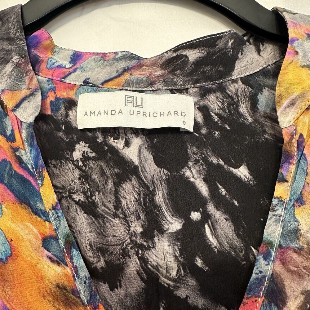 Amanda Uprichard Size Small Multicolor Print Silk 3/4‎ Sleeve Blouse Top - Picture 4 of 5
